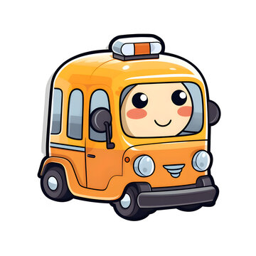 Cute cartoon school bus with a smiling face. Vector illustration.