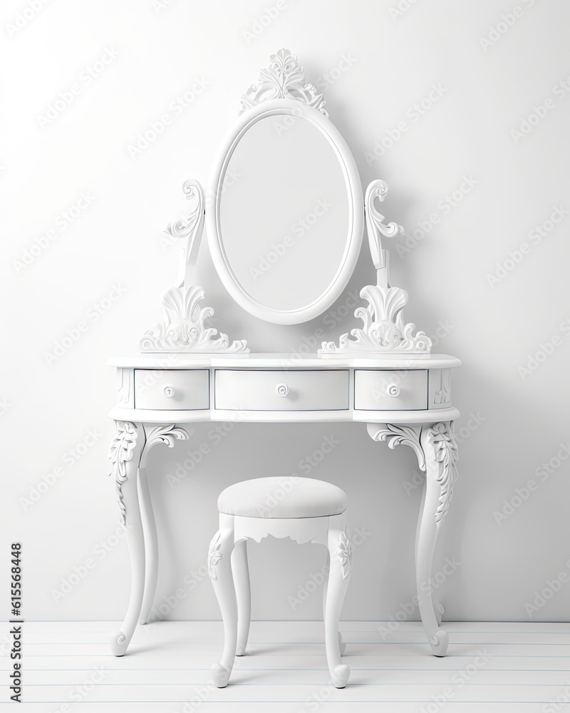 Poster isolated white antique dressing table created with generative ai technology