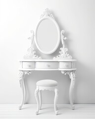 Isolated white antique dressing table created with Generative AI technology