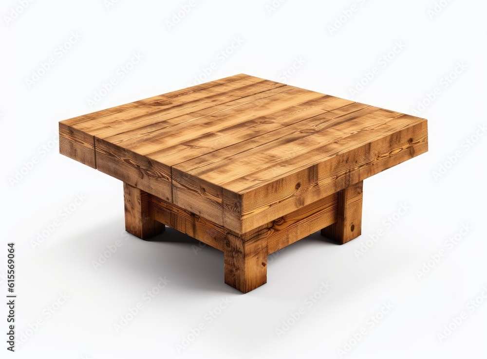 Poster wooden picnic table isolated on white background created with generative ai technology