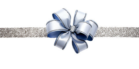 blue ribbon and bow with silver isolated against transparent background