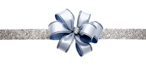 blue ribbon and bow with silver isolated against transparent background