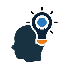 man, head, light, bulb, gear, light bulb, Creative Solution icon
