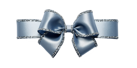 blue ribbon and bow with silver isolated against transparent background