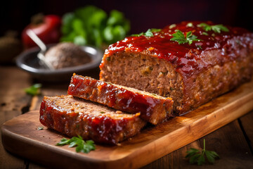 Delicious Meatloaf on Wooden Table Created with Generative AI Tools