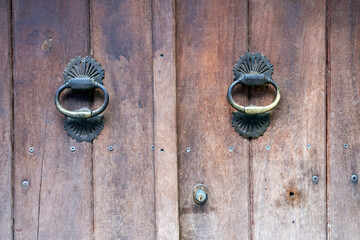 wooden door ,door knocker and lock