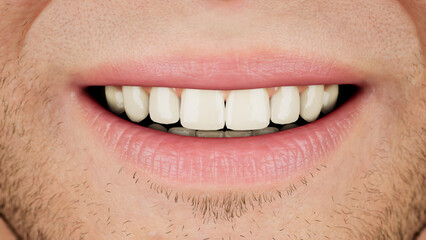 Close shot of male smiling mouth, 3d render