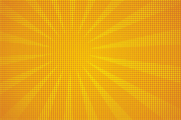 Orange yellow pop art background. Horizontal blasting rays, retro grunge style with halftone pattern.