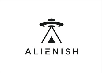 letter a with ufo logo design vector silhouette illustration