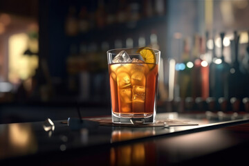 Whiskey cocktail at the bar. AI generative.