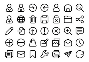 User interface (outline) icons set. The collection includes in business development, programming, web design, app design, and more.