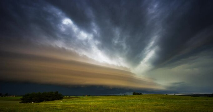Nature's Fury Unleashed. Epic Supercell Storm Timelapse. Mesocyclone supercell storm captured in Lithuania Europe 