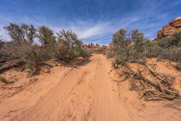 hiking the chesler park loop trail in the needles in canyonlands national park, usa