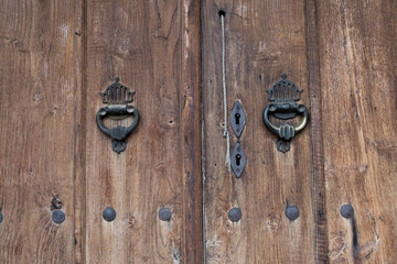 wooden door ,door knocker and lock