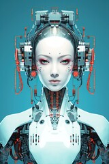 Illustration of a cyborg woman and Ai technology background , AI Generated