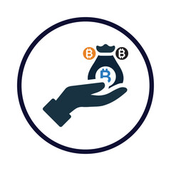 Bitcoin, digital currency, hand, bitcoin fund, cryptocurrency on hand icon