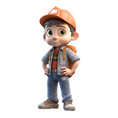 3D Render of Little Boy with safety helmet and work overalls