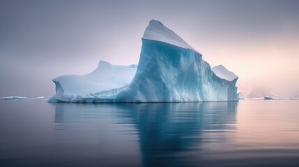 Fototapeta na wymiar Ethereal Contrast of Serene Iceberg under Soft Lighting and Cool Hues with Dramatic Focus - Generative AI Illustration