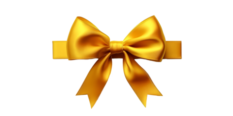 yellow ribbon and bow with gold isolated against transparent background