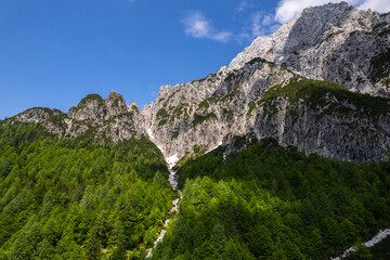 Alpine mountains landscape. Aerial drone view Beauty in nature. Italian Alps