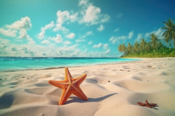 Fototapeta na wymiar Starfish on the beach. Summer vacation concept. AI generative.