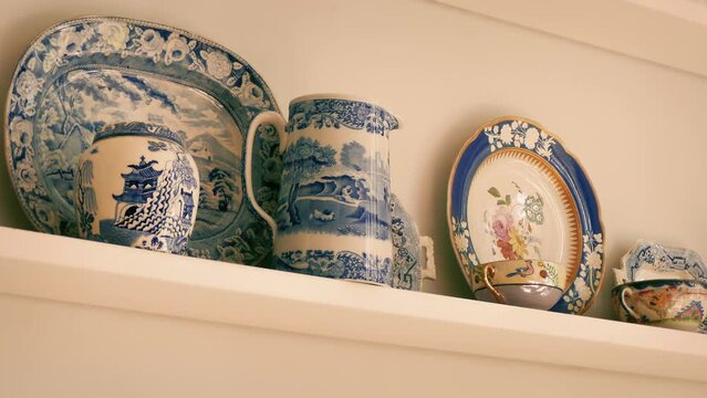Porcelain Collection On Shelf Typical Home Detail