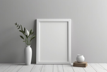 Rustic Frame Mock up Minimalist Product Backdrop Background Neutral Minimalist Simple Minimal Color, Beige, Tan, White with Vase of Leaves Flowers