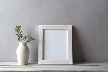 Rustic Frame Mock up Minimalist Product Backdrop Background Neutral Minimalist Simple Minimal Color, Beige, Tan, White with Vase of Leaves Flowers