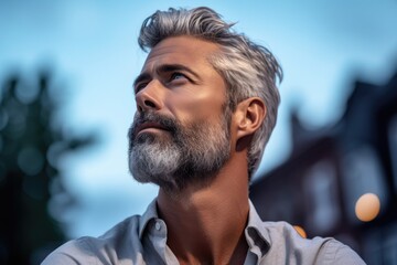 Handsome man with gray hair, Generative AI