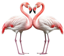 Two flamingo birds forming a heart with their necks isolated on white background as transparent PNG, generative AI animal © Flowal93