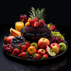 fruit basket with black background