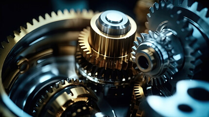Close up of tetallic gears and auto parts