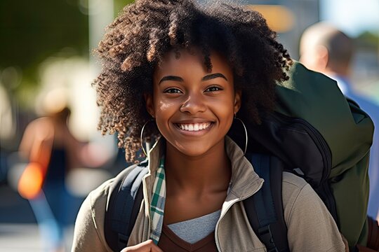  Young Pretty Female College Student Moving Into College Campus To Start New Academic Course