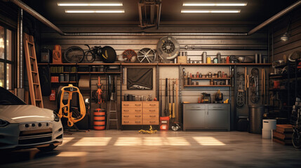 Interior garage with mechanic tools