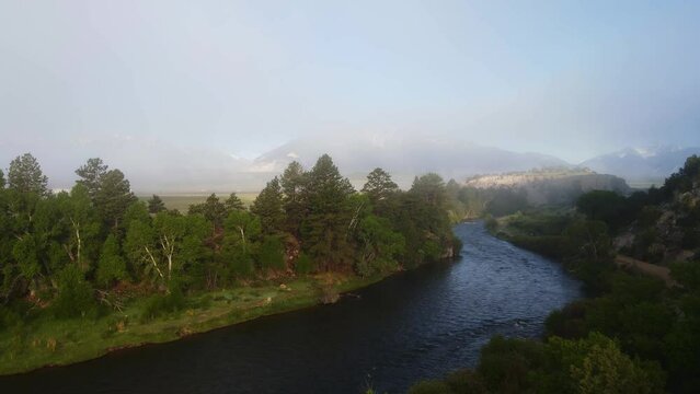 Early morning view of Arkansas River at Buena Vista Colorado 