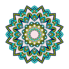 Vector boho mandala in green and black colors. Mandala with floral patterns or Stencil doodles sketches