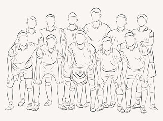 Fototapeta na wymiar soccer player squad line art illustration