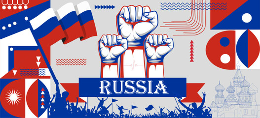 Russia national day banner with Russian flag colors theme background and geometric abstract modern blue red white colors design. Russia vector background.