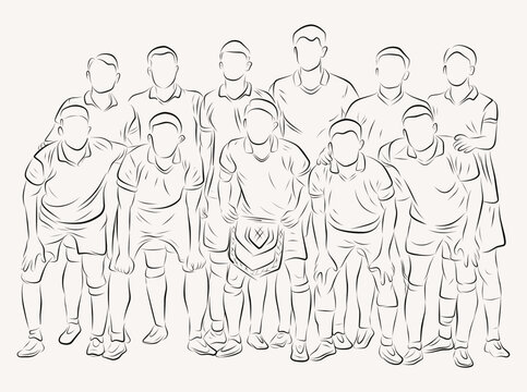 soccer player squad line art illustration