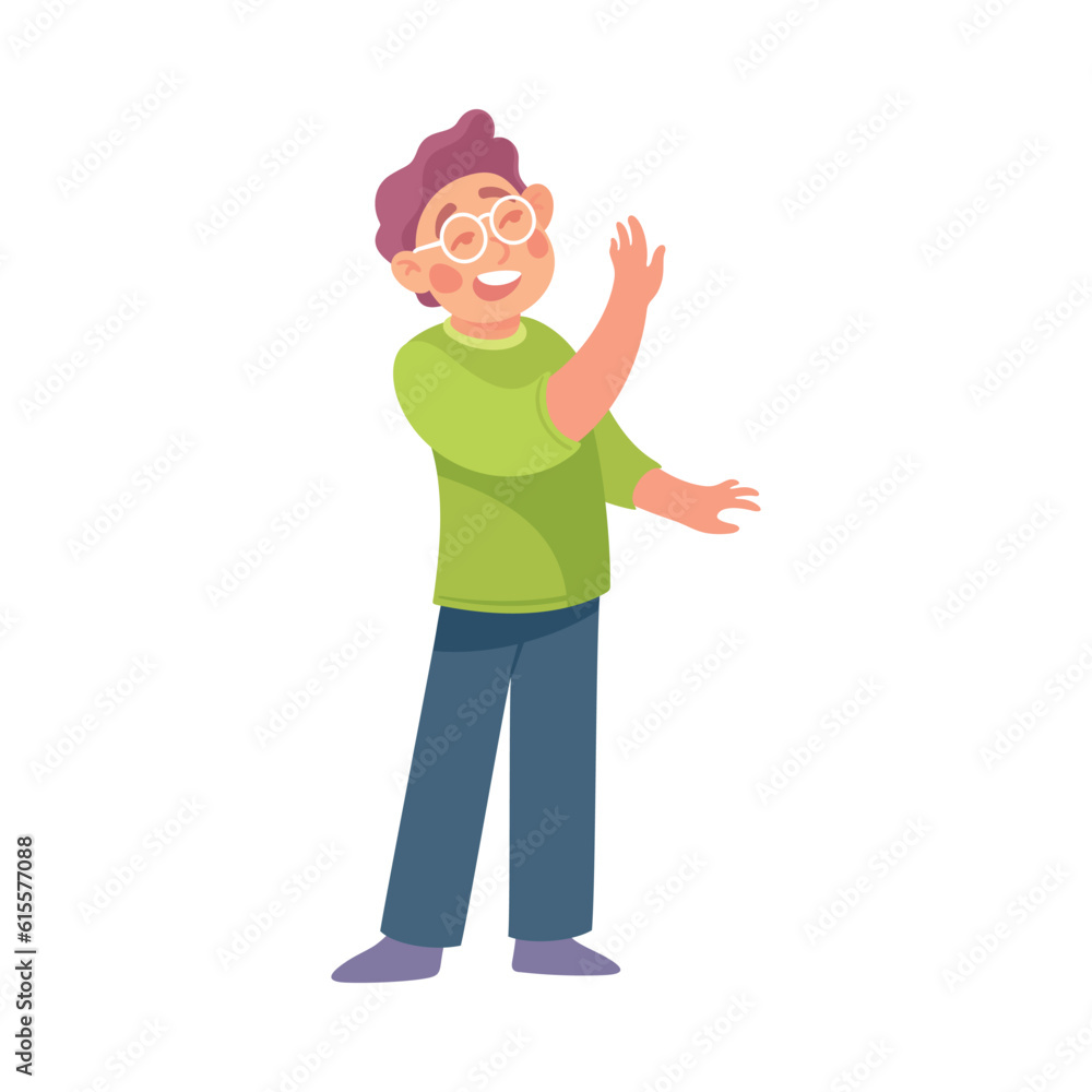 Poster man give high five having bright idea and finding smart solution cheering vector illustration