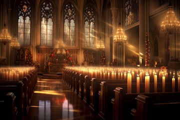 View on candles and interior of catholic church