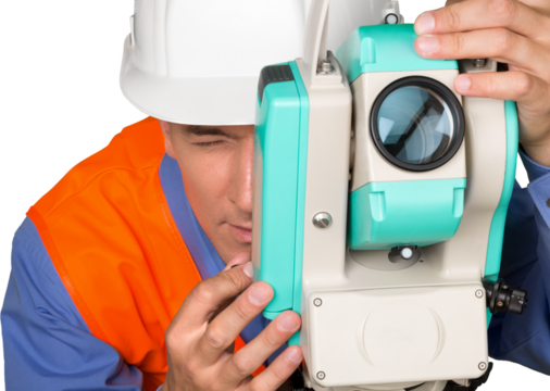 Portrait of a Land Surveyor Working with Modern Theodolite