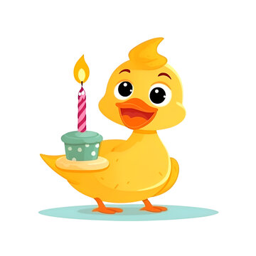 Cute cartoon duck with candle vector Illustration on a white background