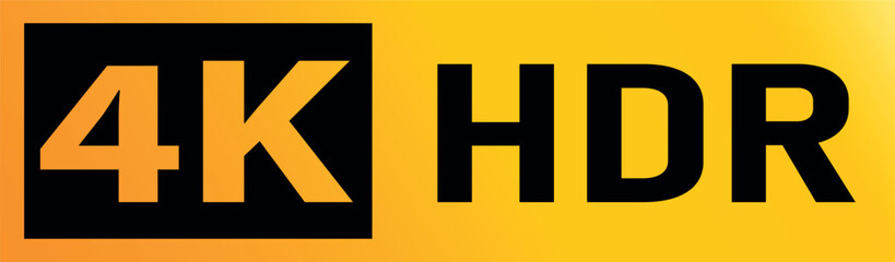 Logo or sticker. Video quality mark. Yellow and black colors. With the inscription 4K HDR. Vector illustration.