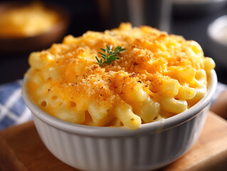 A bowl of creamy macaroni and cheese.