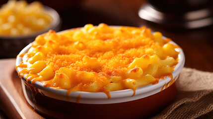 A bowl of creamy macaroni and cheese.