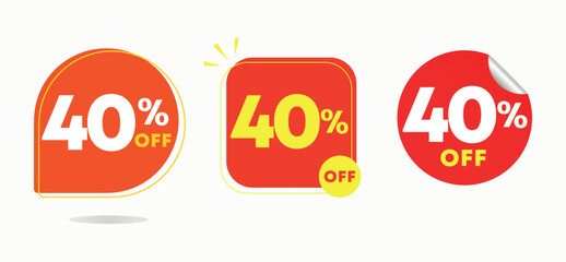 40% off. Tag for campaign, special offers, retail clearance. Discounted sales price. Vector, icon, illustration, sticker