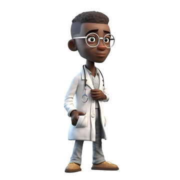 3D render of a black doctor with glasses isolated on white background