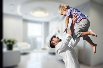 Obraz premium Happy young family with cute child, AI generated image