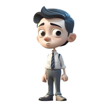 3D Render of a cartoon character with blue hair wearing suspenders